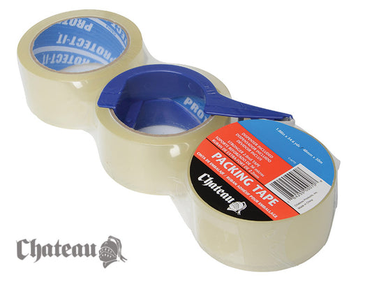 Packing Tape, Plastic Dispenser with 3 Rolls of Tape (077)